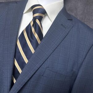 Bertolini Sport Coat 44R Blue Plaid Wool Silk Blazer Jacket Classic Casual